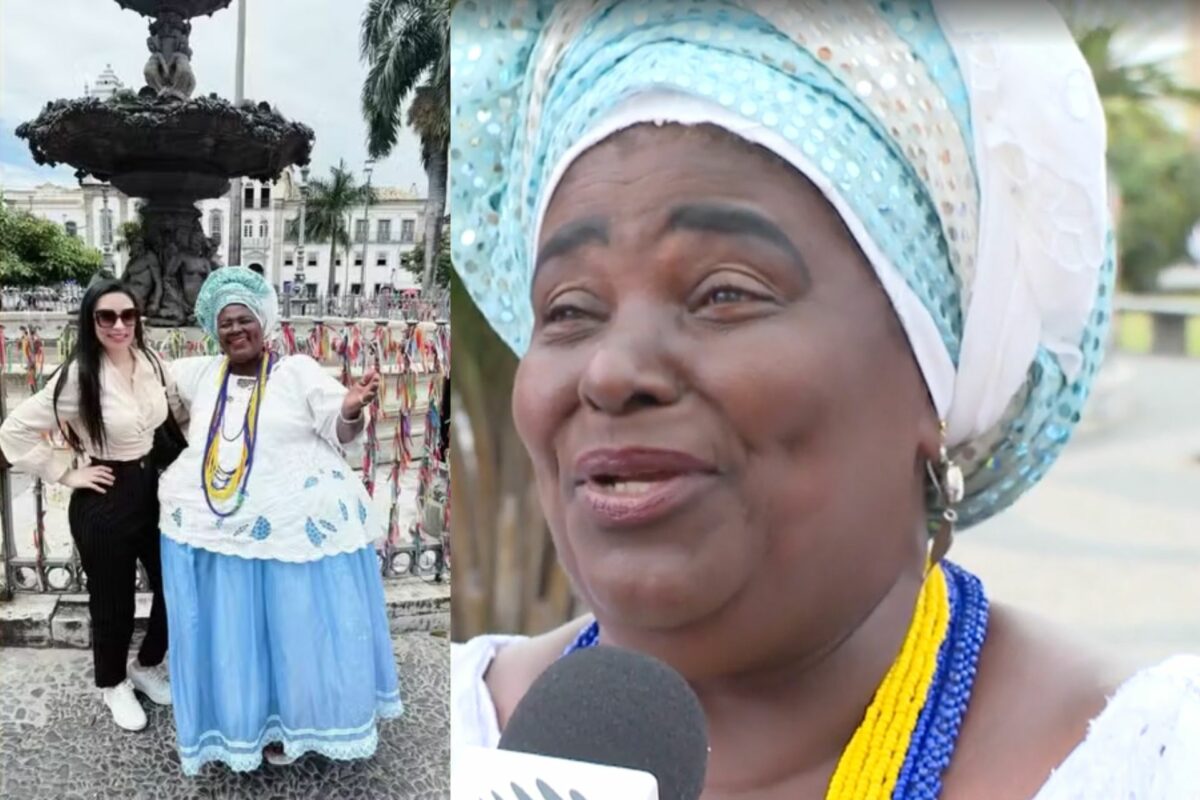 Veja a honestidade dessa baiana do receptivo. Dona Reasilvia recebeu e devolveu um Pix de R$ 18 mil reais, mandado por engano, por uma turista que tirou foto com ela. - Fotos: reprodução/TVBahia