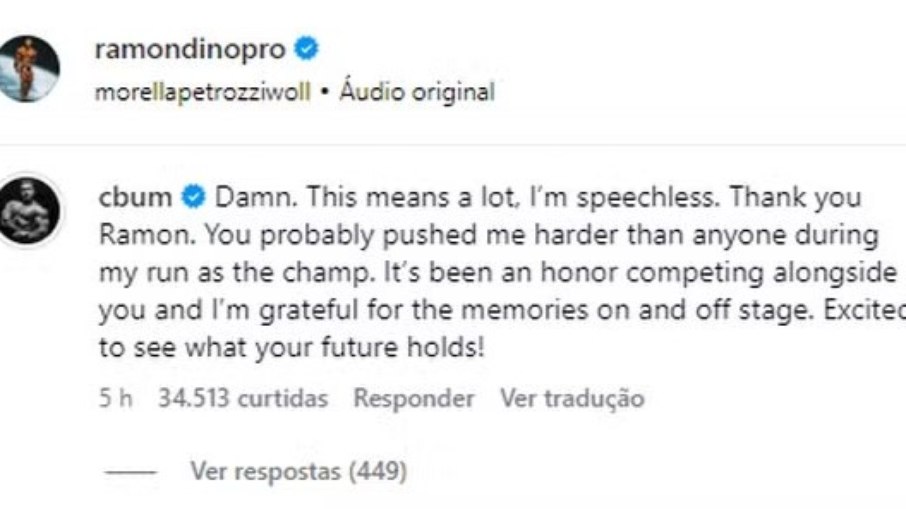 Chris Bumstead agradece post feito por Ramon Dino Chris Bumstead agradece post feito por Ramon Dino