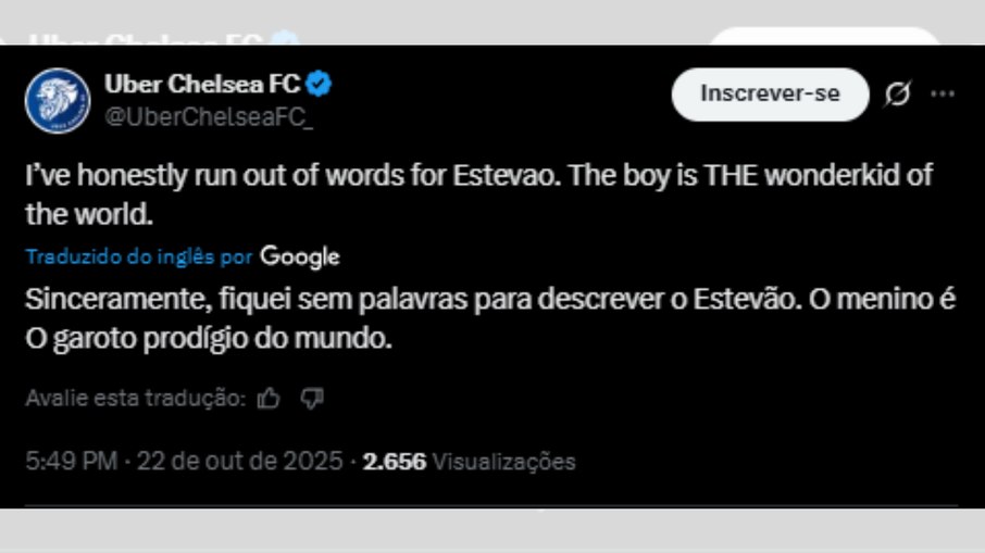 Torcedor do Chelsea fica sem palavras com atuação de Estêvão Torcedor do Chelsea fica sem palavras com atuação de Estêvão