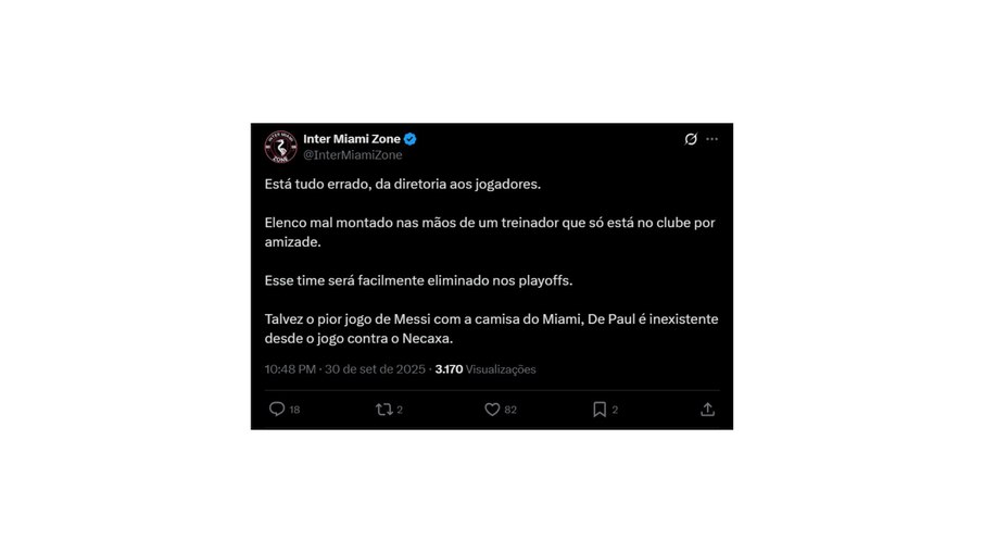Fãs foram às redes sociais reclamar após a partida