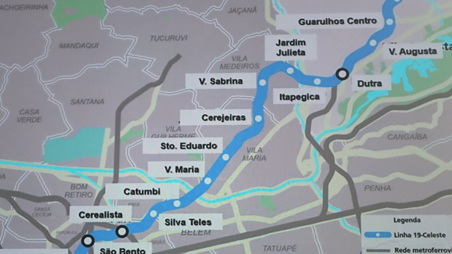 Mapa da futura linha 19 - Celeste