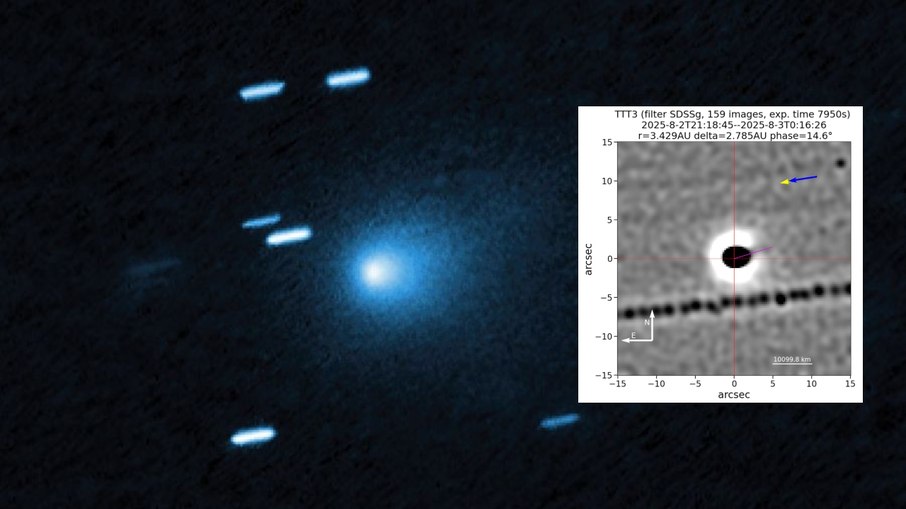 Cometa 3I/ATLAS é visto com jato de poeira em direção ao Sol