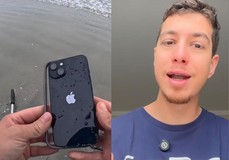 “Caçador de tesouros” brasileiro acha iPhone soterrado na praia e devolve a turista; vídeo Com um detector de metais, o “Caçador de Tesouros” brasileiro Matheus Natan, encontrou um iPhone soterrado na areia de uma praia de SC e devolveu à dona, uma turista que já tinha ido embora da cidade. - Fotos: reprodução/Instagram