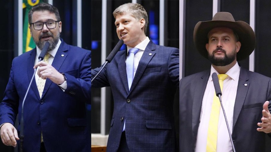 Marcos Pollon (PL), Marcel Van Hattem (Novo) e Zé Trovão (PL)