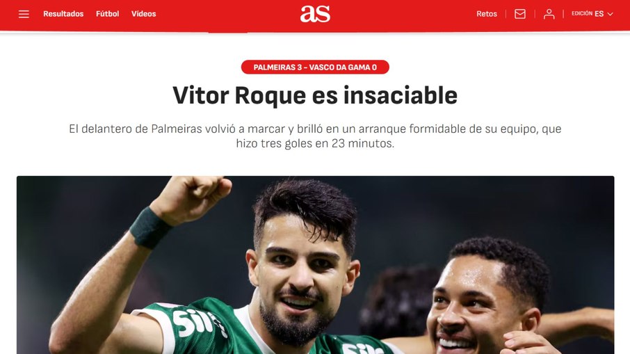 Matéria do AS destaca a fase de Vitor Roque