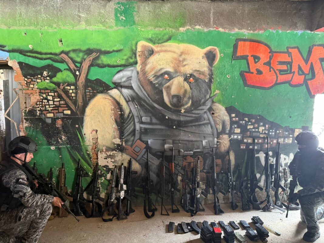 Reprodução/X (@Rioemguerraofc) Fuzis apreendidos na mega-operação na Penha e Alemão Reprodução/X (@Rioemguerraofc)