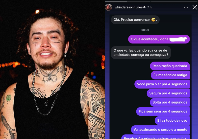 Whindersson ajuda seguidora com crise de ansiedade e ensina técnica Whindersson Nunes ensinou a técnica da respiração quadrada para uma seguidora que tem crise de ansiedade. Ele respondeu a ela nas redes. - Foto: redes sociais