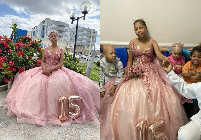 Uma menina que luta contra o câncer, ganhou uma festa de 15 anos dos profissionais do hospital - Foto: reprodução Sesaba