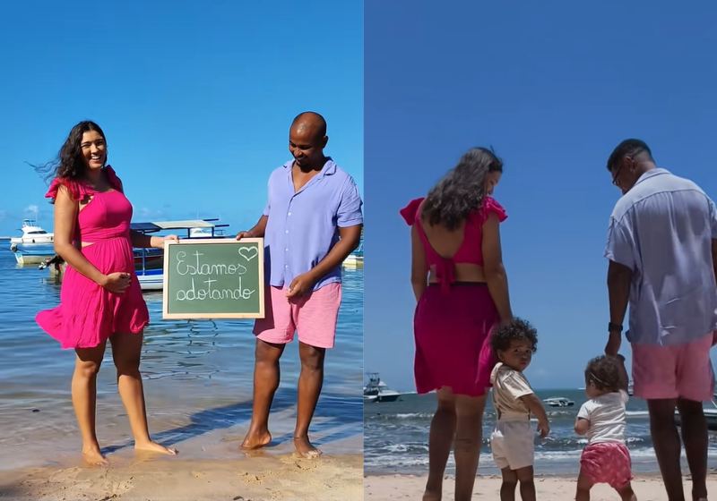 A história do casal que adotou e engravidou vem de Campo Grande (MS). As crianças Zaki e Larissa têm apenas 8 meses de diferença. - Foto: reprodução Tiktok