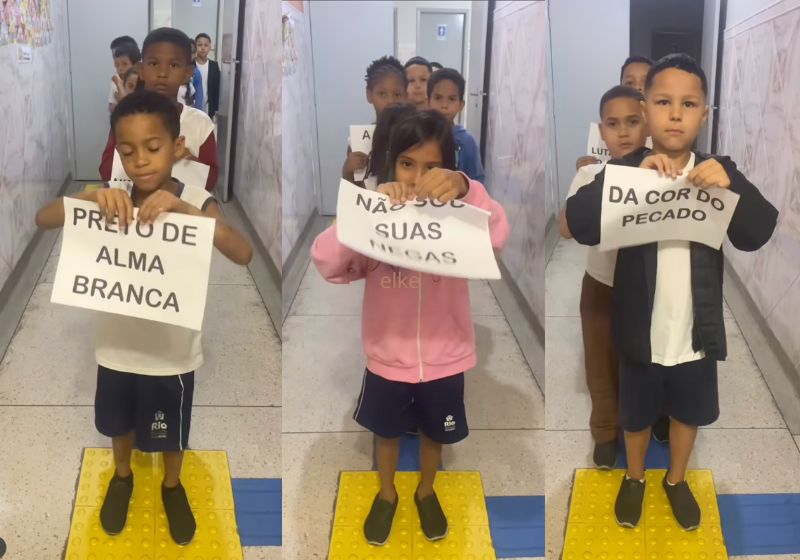 O vídeo das crianças que rasgam expressões racistas, gravado em escola do Rio, bateu 3 milhões de visualizações em poucos dias. - Fotos: reprodução/Instagram
