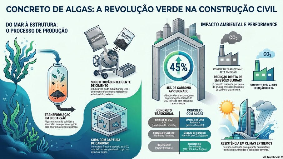 Cientistas criam concreto com algas marinhas que captura carbono