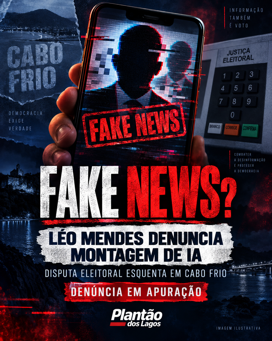 Montagem de IA esquenta disputa eleitoral em Cabo Frio; Léo Mendes acusa grupo de Dr. Serginho de tentar associá-lo a Lula Montagem de IA esquenta disputa eleitoral em Cabo Frio; Léo Mendes acusa grupo de Dr. Serginho de tentar associá-lo a Lula