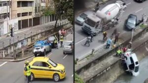 Acidente com três veículos termina com carro dentro do canal do Maracanã Acidente com três veículos termina com carro dentro do canal do Maracanã